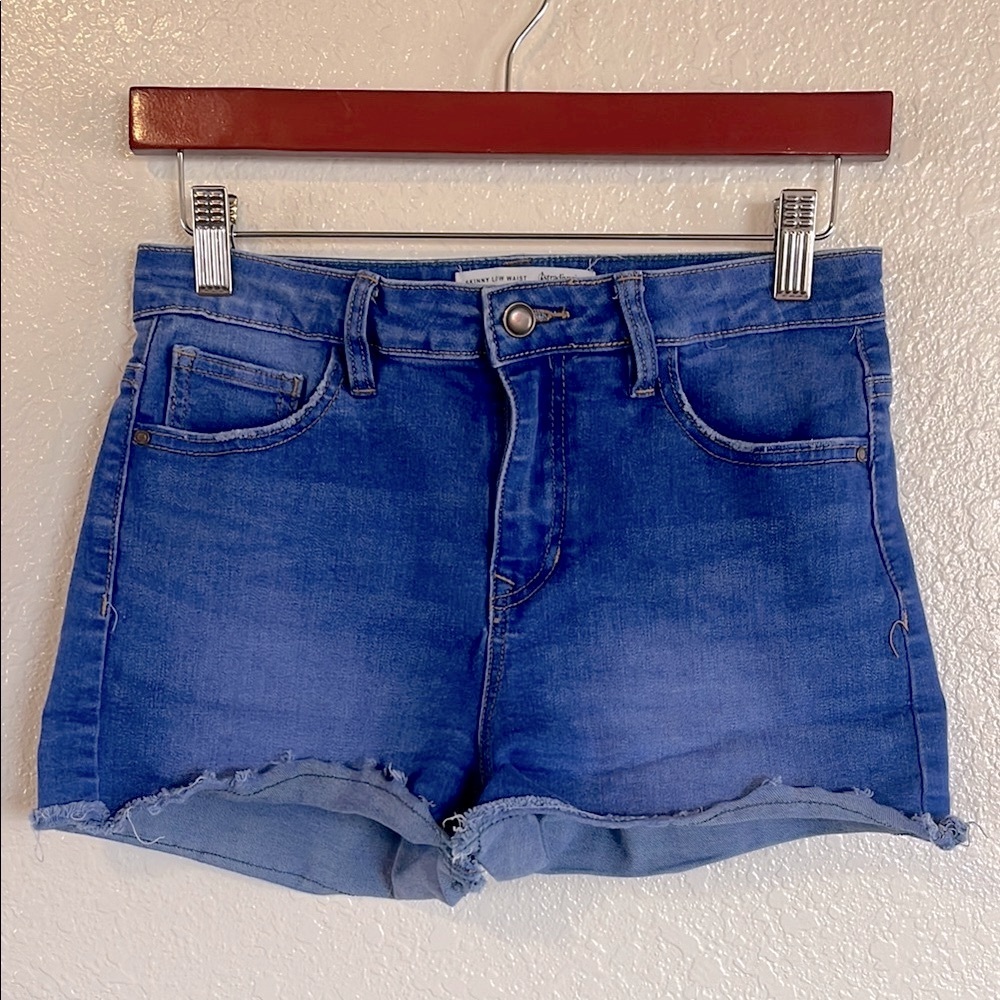 Stradivarius Blue Jean Shorts with Frayed Hem